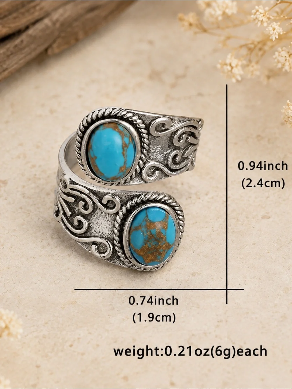 Turquoise Adjustable Wrap Ring | Boho Statement Ring